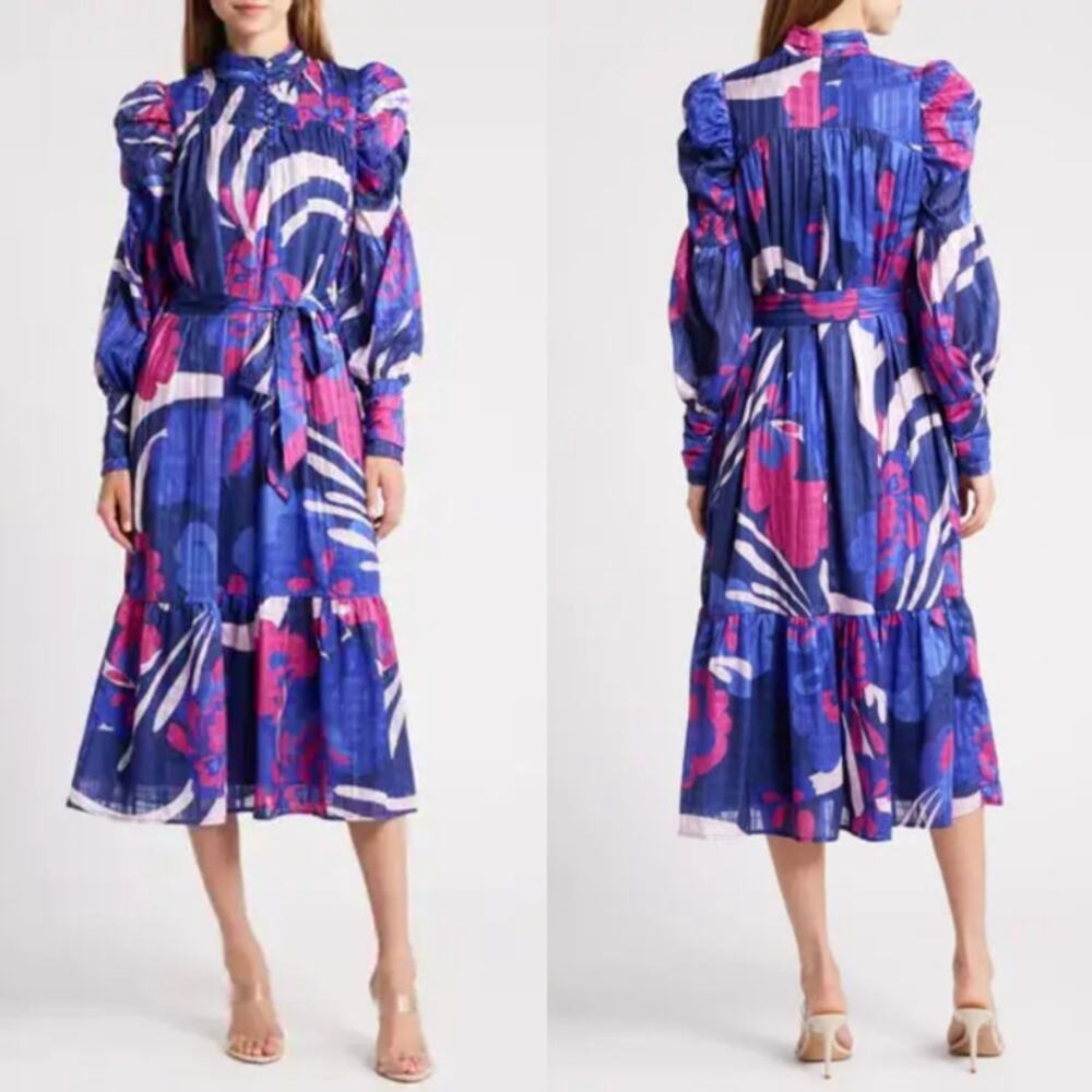 CIEBON Adele Floral Print Midi Dress Resort Vacation Summer Spring XS